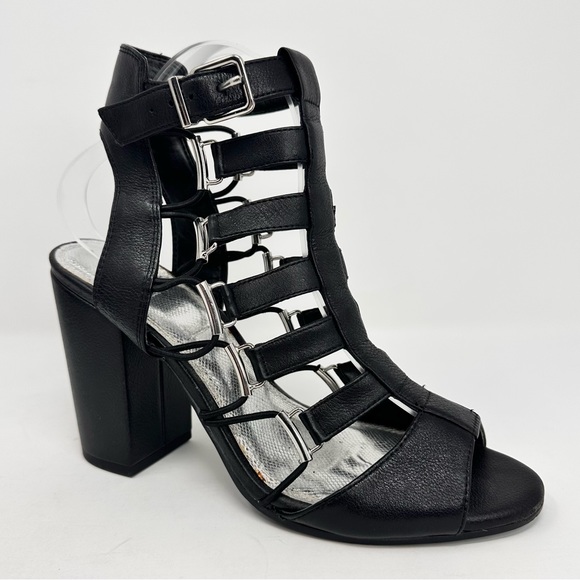 Gianni Bini Gladiator Heels Strappy Sandals Black Leather Women's - Picture 4 of 13